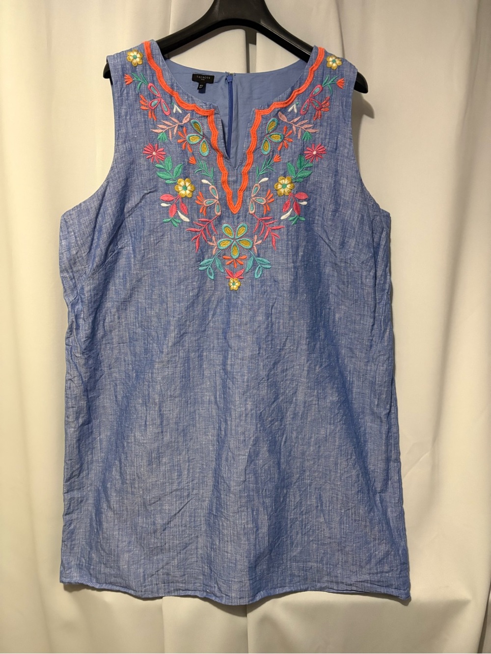 Talbots Blue Sleeveless Embroidered Tunic